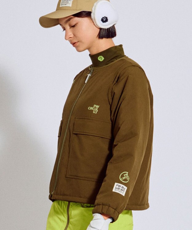 PW CIRCULUS 【撥水加工 / ストレッチ】【WOMEN】デタッチャブルキルティング中綿ブルゾン ゴルフウェア レディース カーキ系