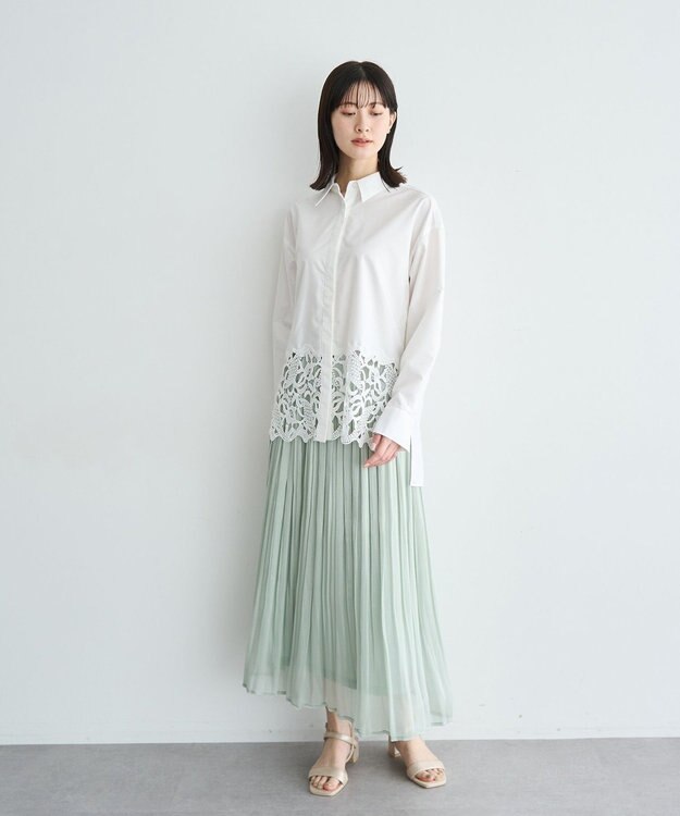 YECCA VECCA レースヘムロングシャツ Stripe