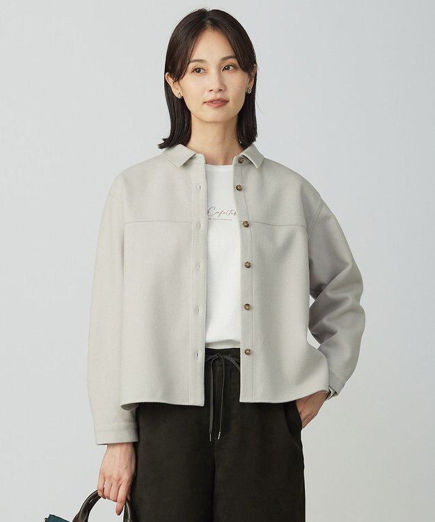 J.PRESS LADIES S メルトンジャージー シャツ グレージュ系