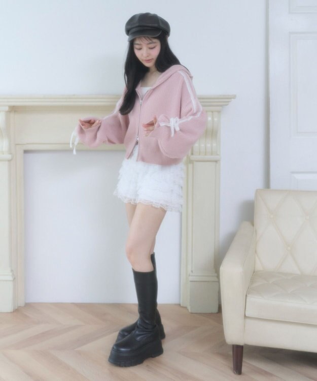 WEGO レースリボンニットパーカー ピンク