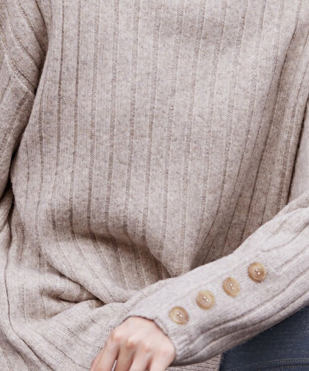 Tiaclasse L 【洗える】袖ボタンメランジニットチュニック グレージュ