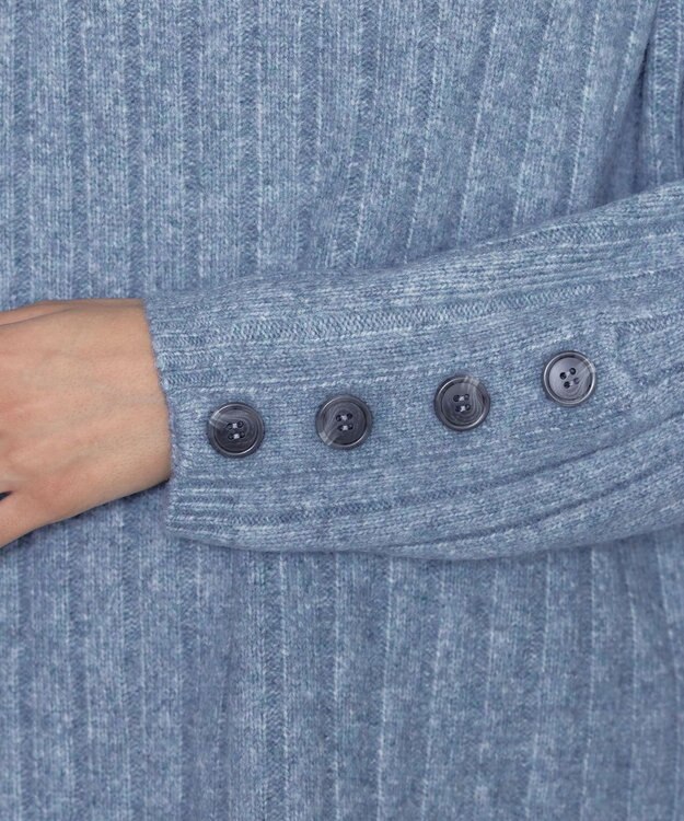 Tiaclasse L 【洗える】袖ボタンメランジニットチュニック ブルー