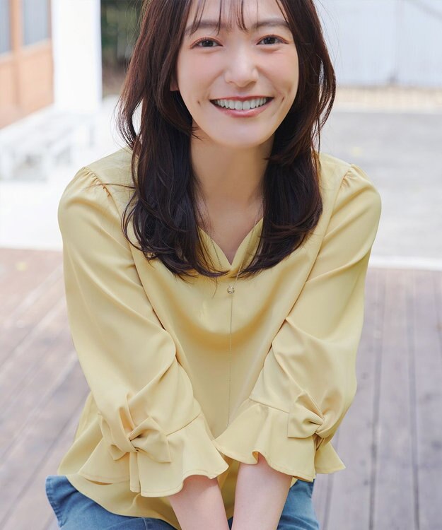 Tiaclasse 【洗える】リボンフレアスリーブブラウス イエロー