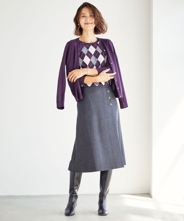 J.PRESS LADIES 【洗える】アーガイルツイン ニット パープル系