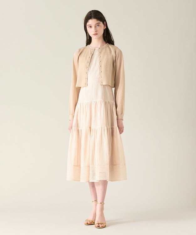 GRACE CONTINENTAL ラメシアーショートニットカーディガン ゴールド