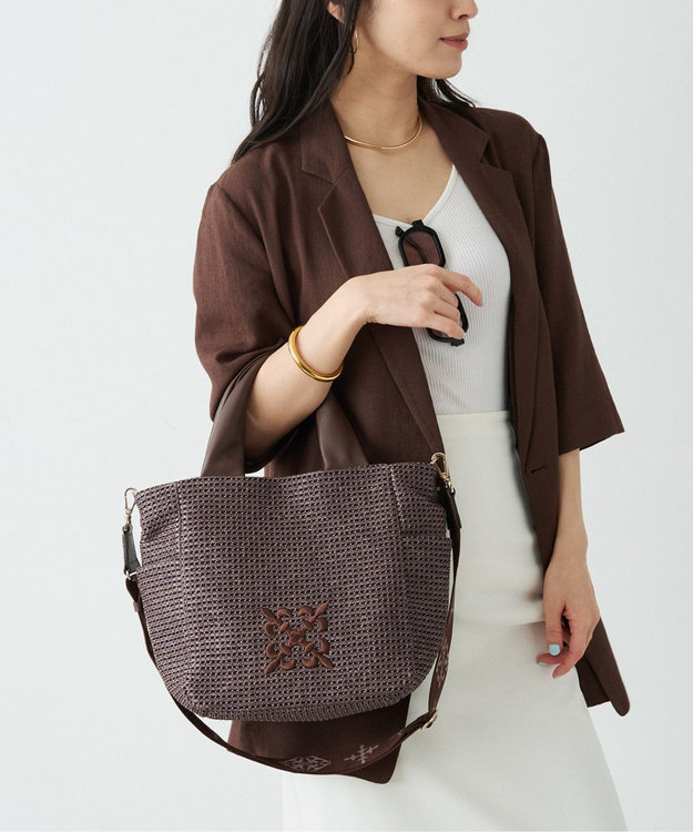 russet ナイロンラフィア2WAYトートバッグ《かごバッグ》(CE-1711) D.Brown