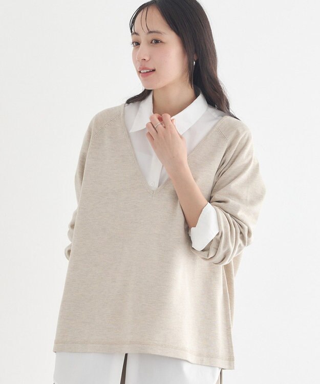 earth music&ecology ディープＶネックプルオーバー Beige