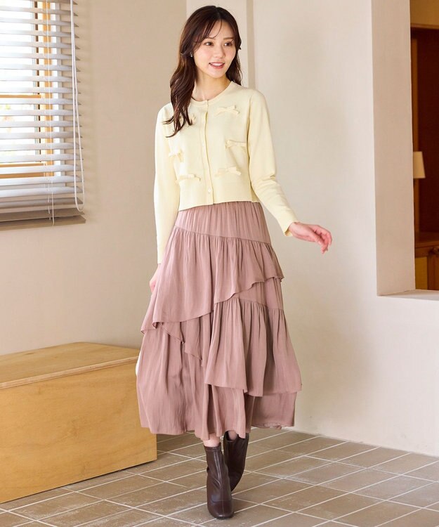 Feroux アシンメトリーティアード スカート ピンク系