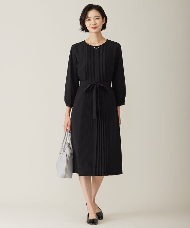 J.PRESS LADIES S 【洗える】ノルディス2wayジョーゼット フロントプリーツ ワンピース ブラック系