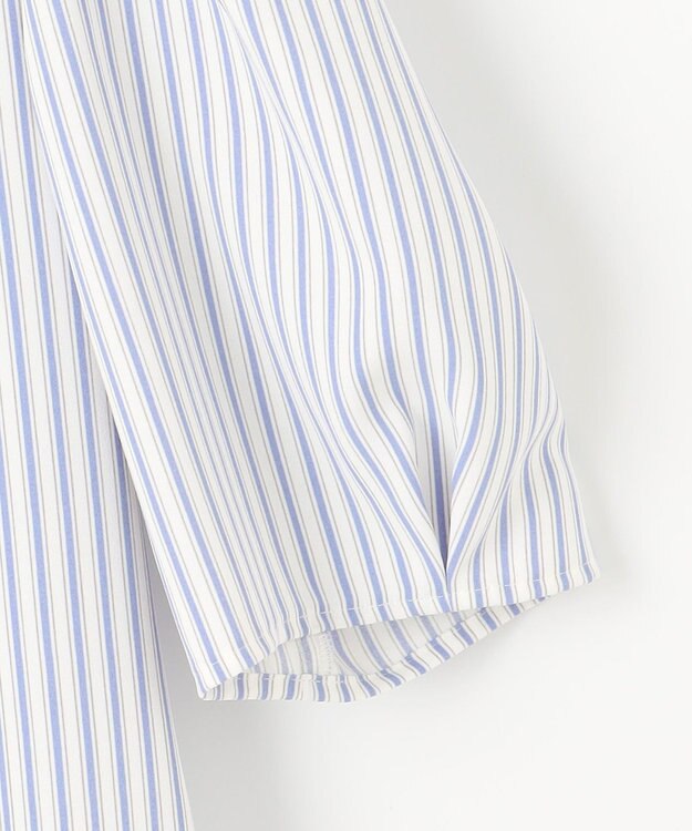 ANY SIS 【洗える】フリルネックスタンド ブラウス ブルーストライプ