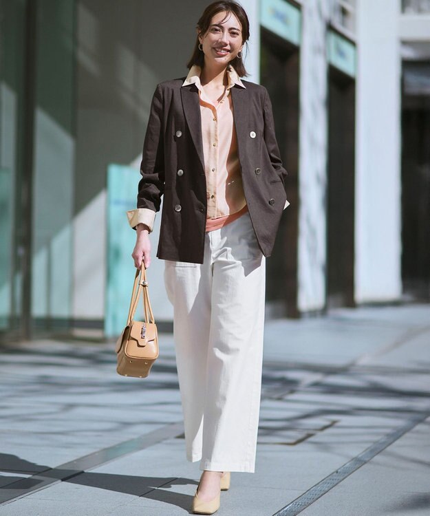 23区 【CanCam掲載】リネンレーヨンストレッチ ダブルジャケット ダークブラウン系