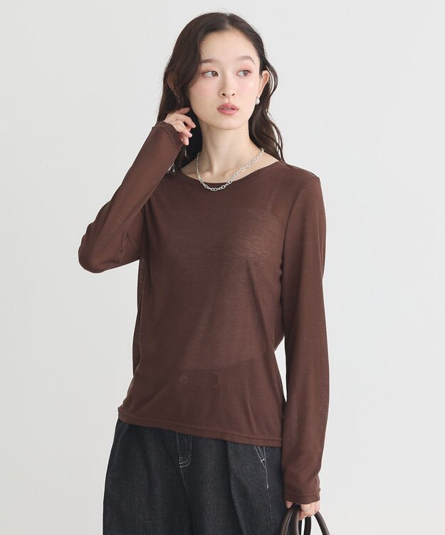 earth music&ecology クルーネックシアーテレコプルオーバー Brown