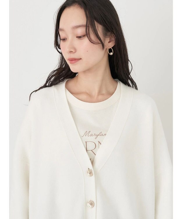 earth music&ecology やわらかタッチＶネックカーディガン Off White