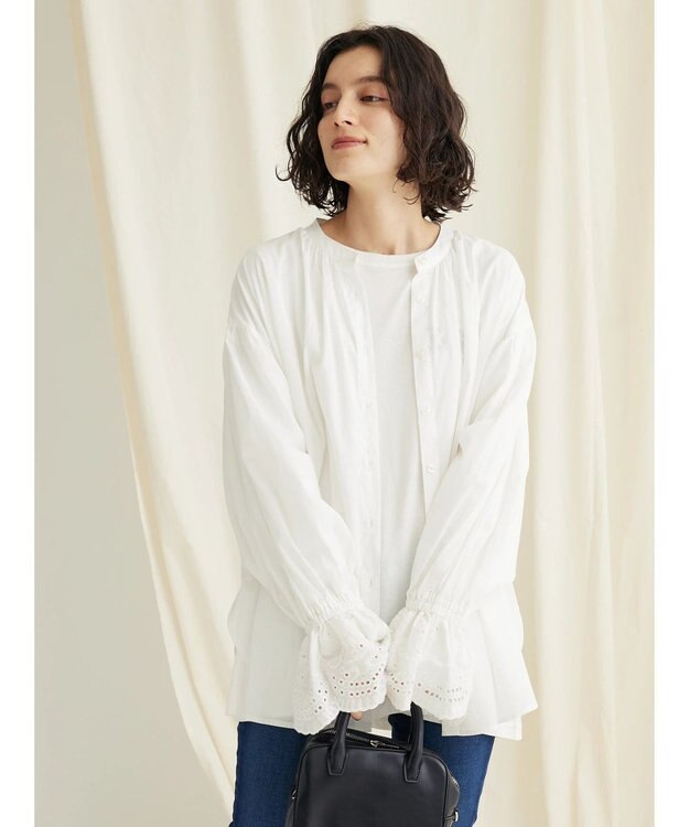 CRAFT STANDARD BOUTIQUE スカラレース袖ブラウス Off White