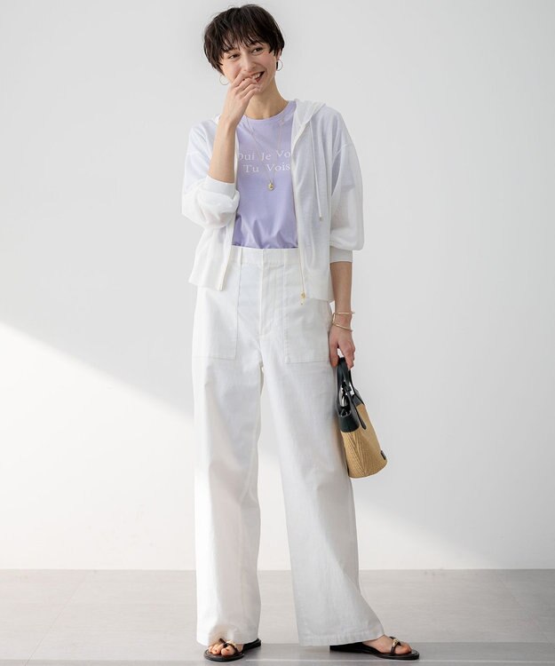 23区 【洗える】スラブツイルストレッチ ワイド パンツ ホワイト系