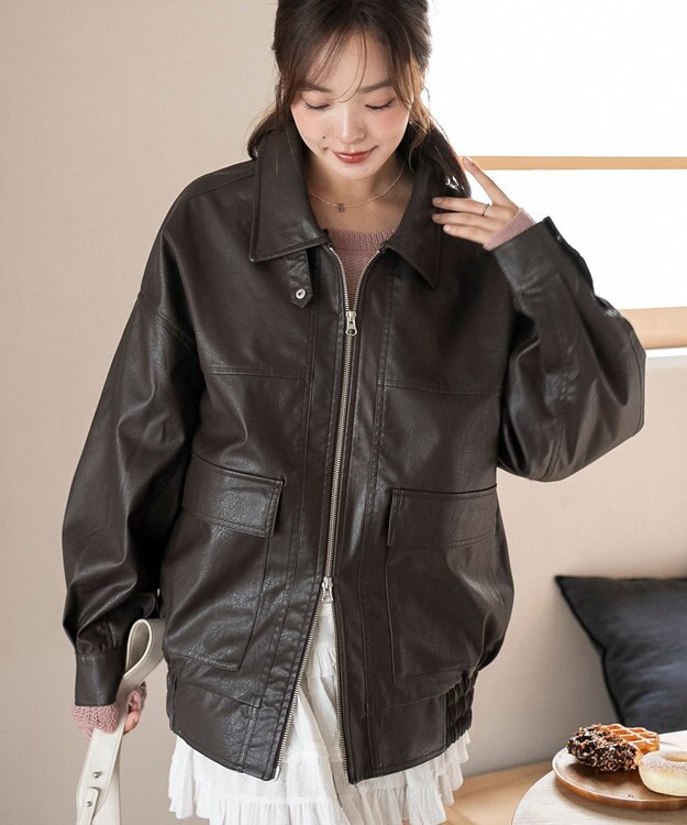 WEGO 2WAYファー襟PUジャケット ブラウン