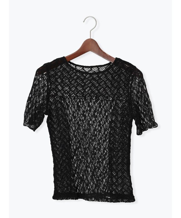 Te chichi パッチワークレース5分袖トップス ブラック
