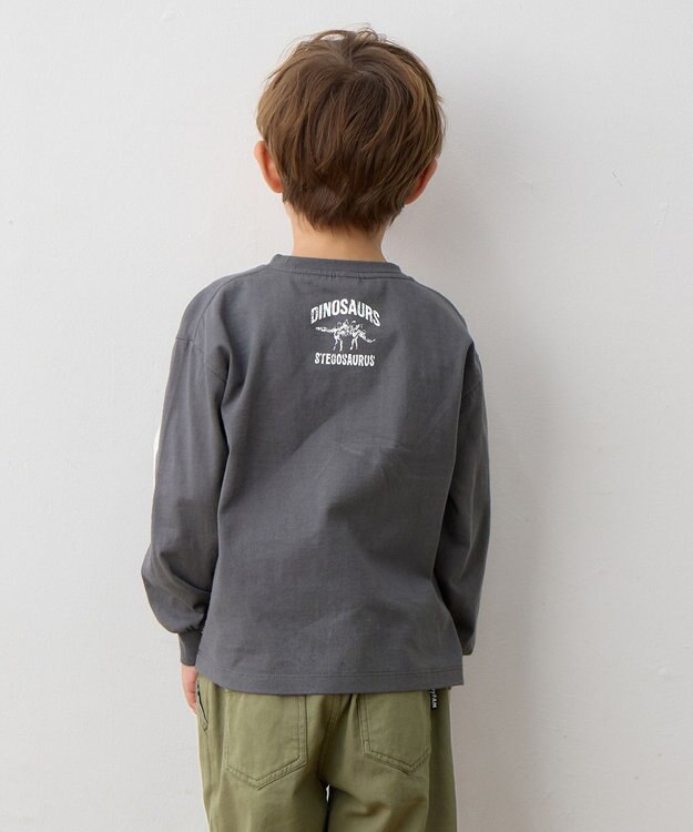 ANY KIDS 恐竜プリント 長袖Tシャツ チャコール