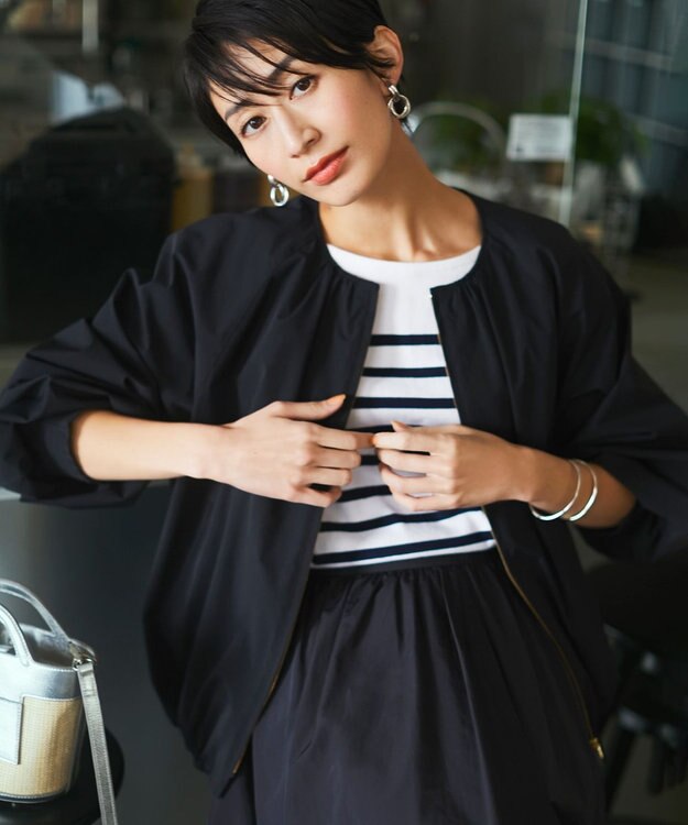 23区 S ナイロン2WAYストレッチ ノーカラー ブルゾン ブラック系