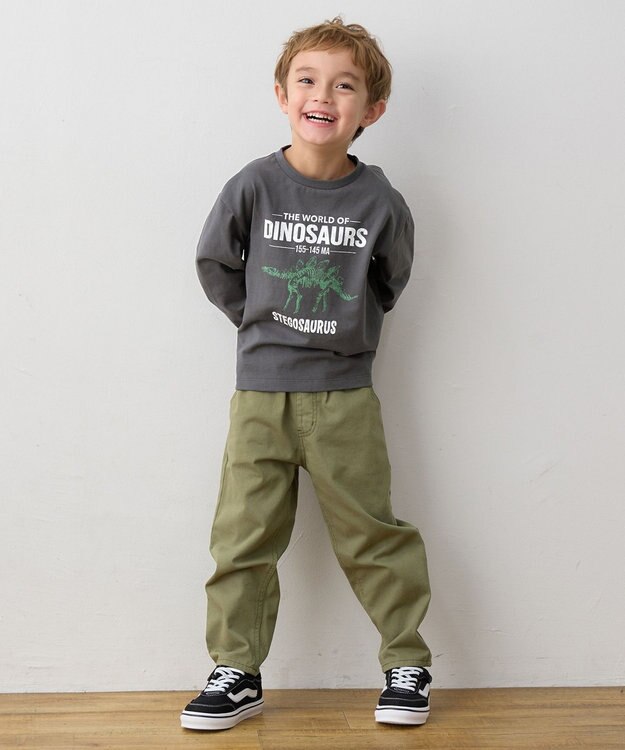 ANY KIDS 恐竜プリント 長袖Tシャツ チャコール