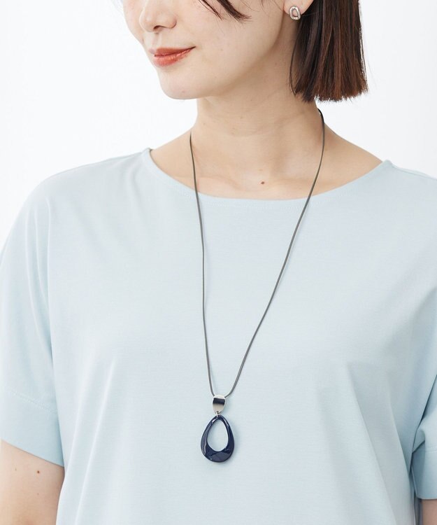 J.PRESS LADIES マーブルオーバルネックレス ネイビー系
