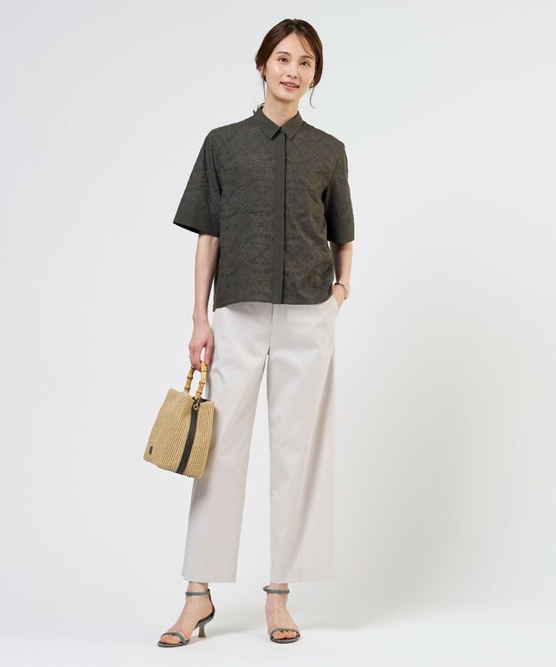 J.PRESS LADIES L 【一枚で着映え】エンブロイダリー ボクシーシャツ ダークブラウン系