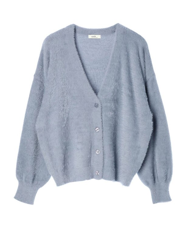 earth music&ecology ミニシャギーＶネックカーディガン Blue