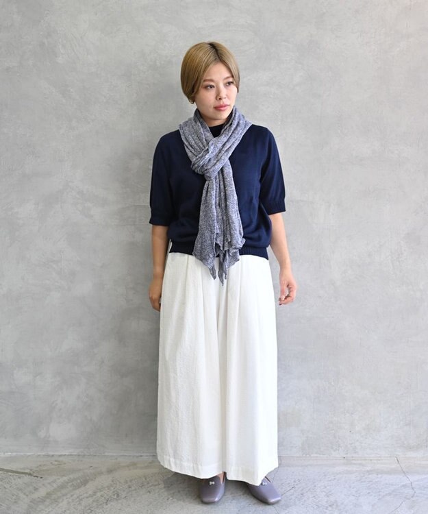 AND WOOL 〈上質な素材と手仕事から生まれた優しいニット〉シルクリネンのストール ネイビーモク