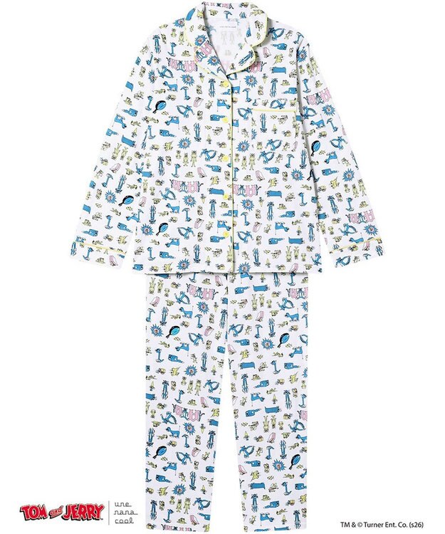 une nana cool トムとジェリー × une nana cool【綿100%】長袖開襟パジャマ アイボリー