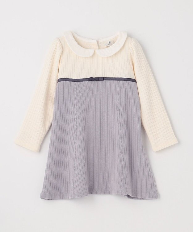 組曲 KIDS 【90-100㎝】バイカラーニットソー ワンピース ライトグレー系