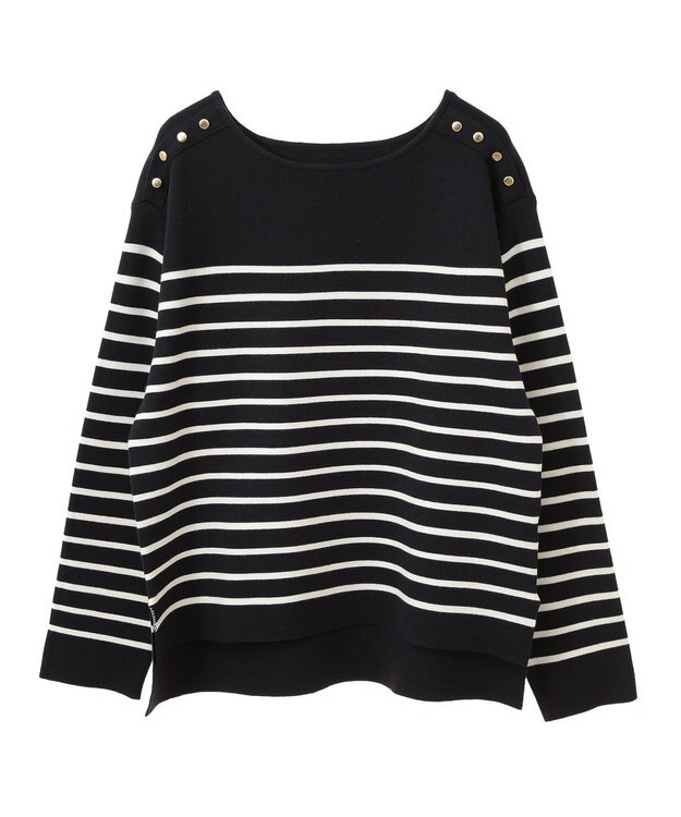 YECCA VECCA ミラノリブ金釦ニット Border Navy