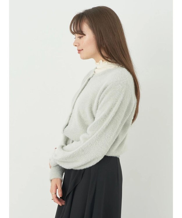 earth music&ecology ミニシャギーパールボタンカーディガン Light Gray