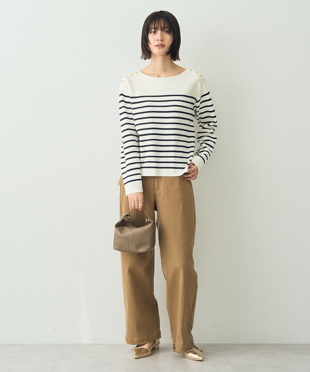 YECCA VECCA ミラノリブ金釦ニット Border Ivory