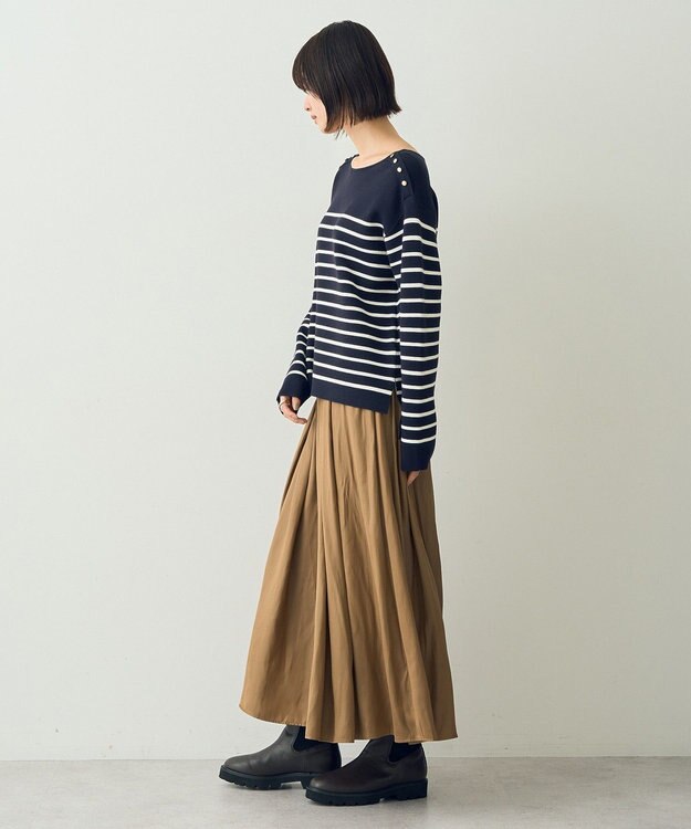 YECCA VECCA ミラノリブ金釦ニット Border Navy