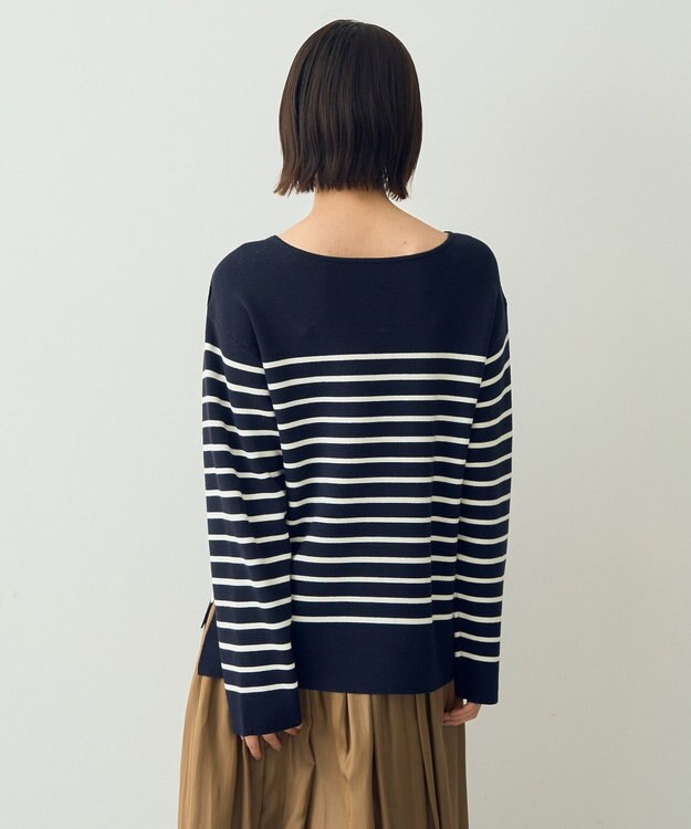 YECCA VECCA ミラノリブ金釦ニット Border Navy