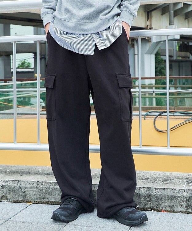 WEGO 【ウエストゴム/MLサイズ展開】ワイドカーゴスウェットパンツ