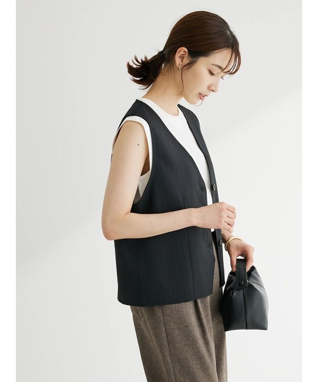 Green Parks ヘリンボーンベスト Black