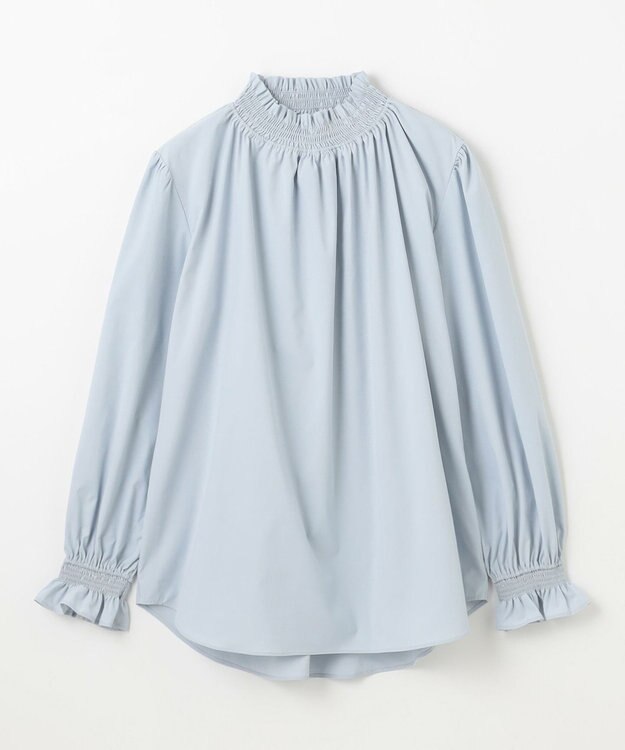 ANY フリルネックブラウス サックス