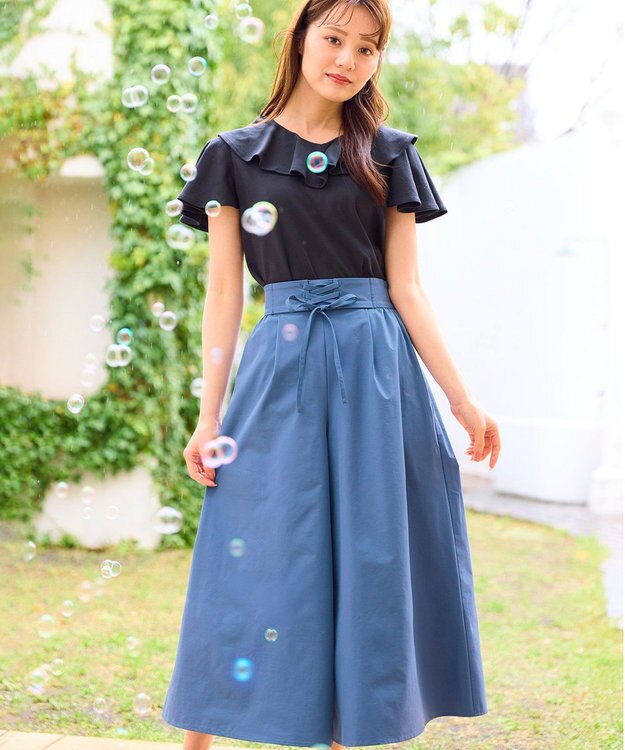 Feroux 【洗える・撥水】レースアップガウチョ ブルー系