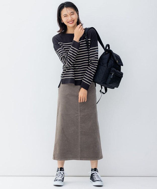 23区 【洗える】Armor-lux スムース ボーダー クロップド カットソー ブラック×ベージュボーダー