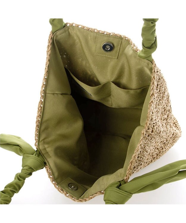 UNBILLION カシュカシュ cachecache / 下がりリボン柄編みトート カゴバッグ グリーン