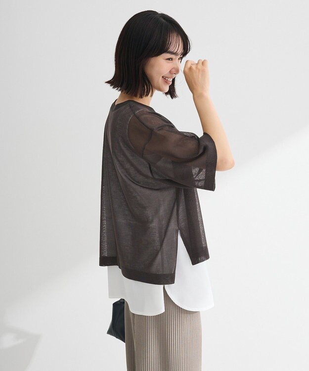 Green Parks アソートロゴ半袖シアーニットプルオーバー Charcoal Gray