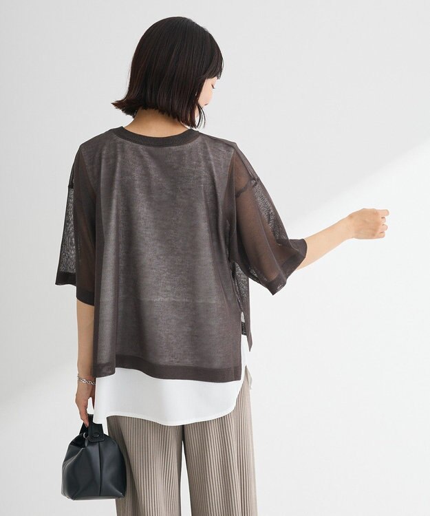 Green Parks アソートロゴ半袖シアーニットプルオーバー Charcoal Gray