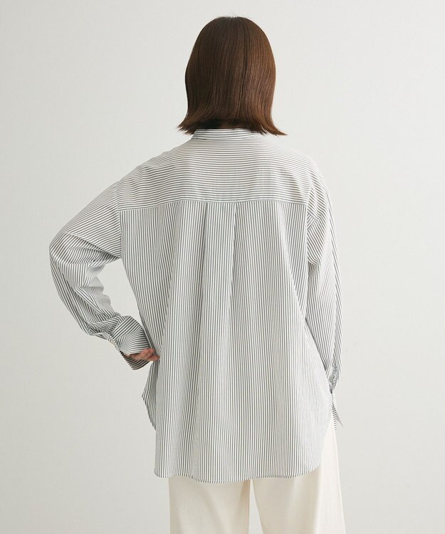 Green Parks バンドカラーストライプシャツ Stripe Black