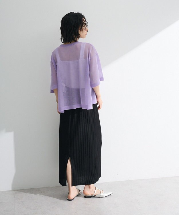 Green Parks アソートロゴ半袖シアーニットプルオーバー Purple