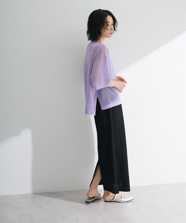 Green Parks アソートロゴ半袖シアーニットプルオーバー Purple