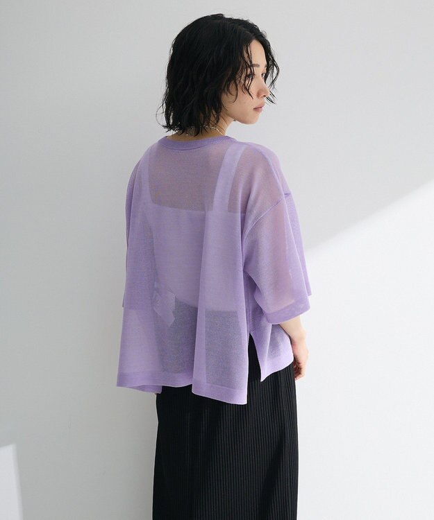 Green Parks アソートロゴ半袖シアーニットプルオーバー Purple