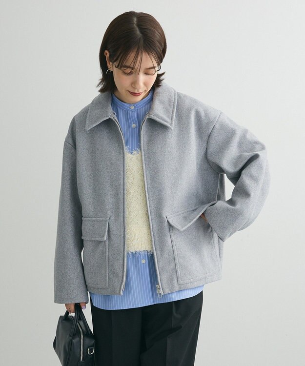 Green Parks バンドカラーストライプシャツ Stripe Blue