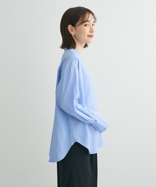 Green Parks バンドカラーストライプシャツ Stripe Blue