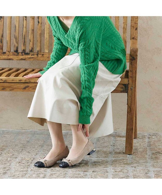 MODE ET JACOMO <MODE ET JACOMO>スクエアビットフラットパンプス ベージュコンビ